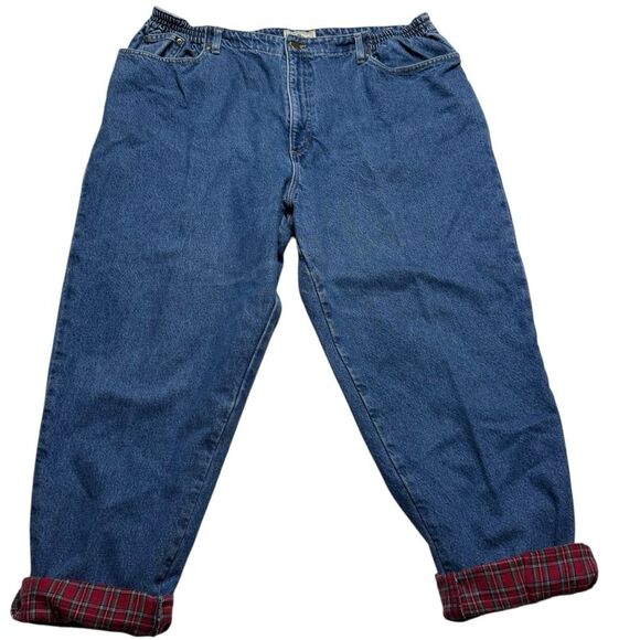 LL Bean Original Fit Red Plaid Flannel Lined Blue Jeans Sz 22W - Picture 1 of 11